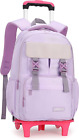Solid-Color Rolling Backpack for Girls Trolley Wheel School Bag Bookbag 2 Wheels