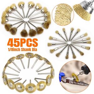 45Pcs Brass Wire Wheel Cup Pen Brush Mix Set For Dremel Rotary Tool Die Grinder