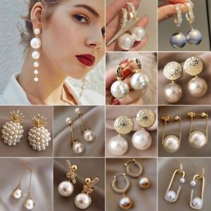 Fashion Pearl Crystal Ear Stud Earrings Drop Dangle Women Wedding Jewelry Gift