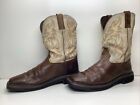 MENS JUSTIN WORK BROWN SQUARE TOE BOOTS SIZE 10.5 EE