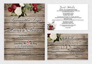 Red and White Wedding Invitations Personalized Set Custom Qty 50 With Envelopes