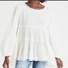 American Eagle W’s L Ivory Tiered Babydoll Top Long Sleeve Open Back Tunic NWT