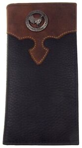 American Bison Rodeo Leather Wallet Rooster Concho Milled Cutout Black Checkbook