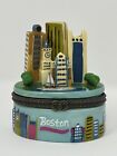 Boston Skyline Porcelain Handpainted Hinged Trinket Box Souvenir Collectible