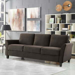 Modern Microfiber Sofa 3 Seat Curved Arm Upholstered Couch Living Room Furniture
