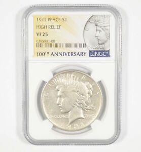 VF25 1921 Peace Silver Dollar High Relief 100th Anniversary NGC *7068