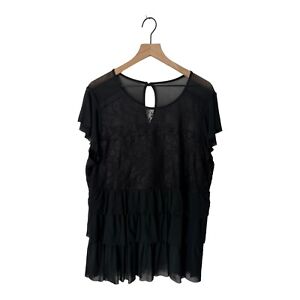 Torrid Stretch Mesh Lace Tiered Babydoll Top Size 2 (2X) Black Blouse