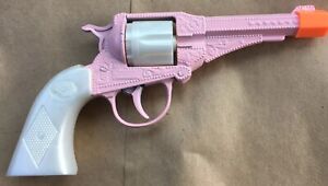 💥 Vtg Edison Giocattoli Pink & White Cap Gun Rev Pistol Orange Safety Tip ITALY