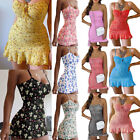Women Sexy Bodycon Mini Tank Dress Floral Spaghetti Strap Party Clubwear Dresses