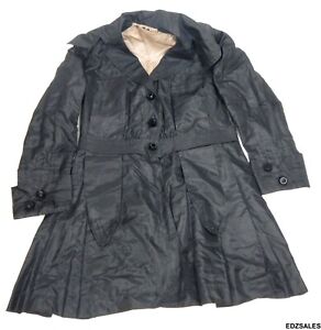Vintage Women's Black Collared Trench Coat - Cuffs, Bottom Pleating