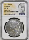 2021 - HIGH RELIEF PEACE SILVER DOLLAR - NGC MS70 - 100th ANNIVERSARY LABEL 009