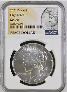2021 - HIGH RELIEF PEACE SILVER DOLLAR - NGC MS70 - 100th ANNIVERSARY LABEL 009