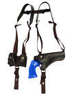 NEW Brown Leather Horizontal Shoulder Holster w/ Speed-loader Pouch 4