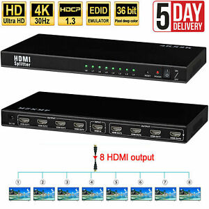 8 Port HDMI Splitter 1 IN 8 Output 1 to 8 Video Splitter Ultra 4K 3D 1080P Hub
