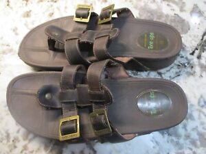 Skechers Tone Ups Size 10 Brown Suede Leather Flip Flops Exercise Sandals