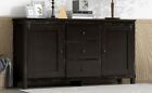 Retro Solid Wood Buffet Cabinet-Versatile Storage w Adjustable Shelve & 3 Drawer