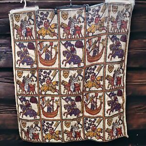 Vintage Medieval Times Tapestry 48x52 Historical Knights Horses Jousting Boat