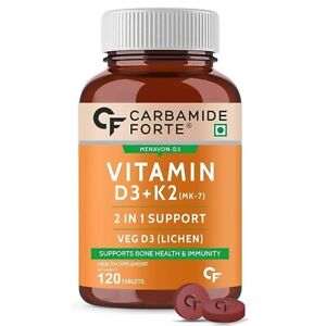 Carbamide Forte Vitamin D3 K2 MK7, Plant Based Veg Vitamin 120 Tablets