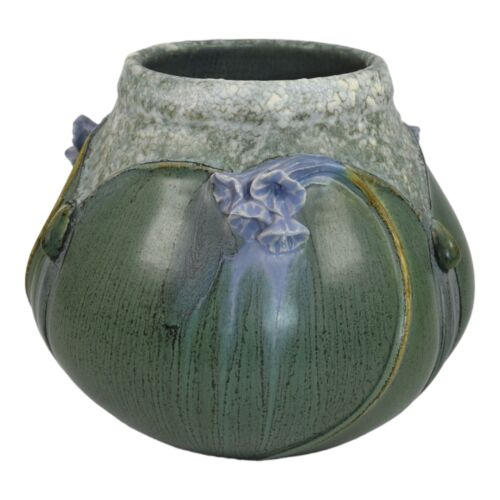 Ephraim Faience 2017 Hand Made Pottery Bonny Bluebells Matte Green Ceramic Vase