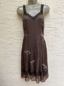 THEORY Size 4 Brown Silk Beaded Lined Slip Dress 4