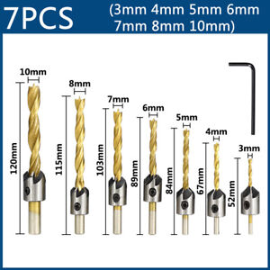 7Pcs Countersink Drill Bits Set Counter Sink Drill Bit for Wood 1 Hex Key Wrench