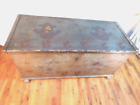 1800's red & green paint decorated blanket chest butterflies Iron strap hinges