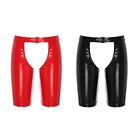 Mens Patent Leather Open Crotch Shorts Adjustable Buckle Hot Pants Underwear