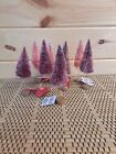 Lot Of 9 Bottle Brush Christmas Trees 5 Purple 4 Pink 8.5 Inches Tall