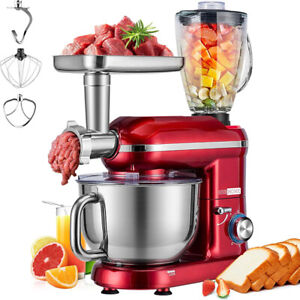 3in1 6Qt Food Stand Mixer 650W 6-Speed Meat Grinder Juice Blender ETL Listed Red