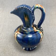 VTG  Mexican Pottery Pitcher Jug Oaxaca Mexico Drip Glaze Sawtooth Blue Dripware