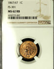 1867/67 1C MS62RB NGC-FS-301-POP 2-Indian Head Cent