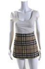 Burberry London Womens Wool Plaid Two Pocket Zip Up Mini Skirt Beige Size 4