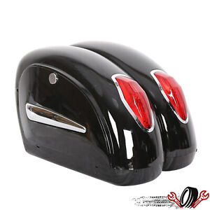 For Harley Cruiser Motorcycle Universal Luggage Hard Saddle Bags w/Light (For: Indian Roadmaster)