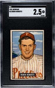 1951 Bowman ROBIN ROBERTS Philadelphia Phillies #3 SGC 2.5 Good+ Condition