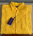 Ralph Lauren Purple Label Linen Monogram Popover Shirt L Yellow L/S Italy $495
