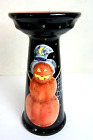 Laurie Gates Halloween Pumpkin Jack O Lantern Pedestal 12” High Candle Holder