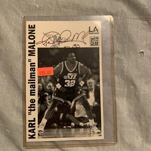 Vintage 1990s Karl Malone LA Gear The Mailman Promo Card with Autopen Signature