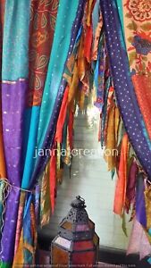Upcycle Vintage Sari Patchwork Curtain Drape Window Decor Silk Curtain