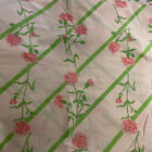 Full Flat Sheet White Green Pink Stripe Floral Perma-Prest Percale Vintage