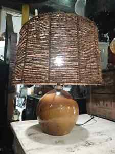 1950, 1960 Accolay, Audoux Minet Signed Ceramic Lamp & Shade Rope