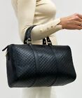new Gucci GG Boston Shoulder Bag Unisex Handbag Microguccissima Black 449646