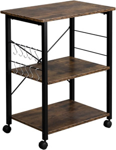 Kitchen Island on Wheels, 3 Tier Rolling Microwave Oven Cart Serving Cart with S