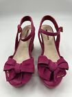 Prada Pink Suede Espadrille Wedge Sandals with Bow in Size 39