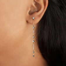 Pave Diamond Long Dangle Earring Solid Pave 925 Silver Handmade Fine Jewelry