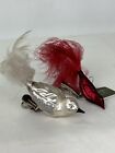 Lot of 2 vintage Glass Bird Clip On Ornaments  w Feather Tails Cardinal Red