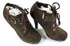 Colin Stuart Studded Ankle Boots Shoes Women's Size 8 Brown Suede Buckle Heeled