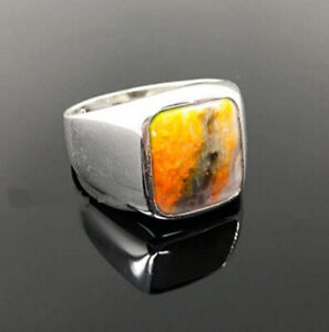 Solid 925 Sterling Silver Bumble Bee Jasper Gemstone Anniversary Gift Men's Ring