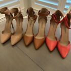 Lot 3 Pairs Women’s Size 8 Stiletto Ankle Strap Pumps 4” High Heels Nude Tan Red