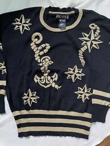 Vintage Women’s Nautical sweater Escada By Margaretha Ley-38 Black/Gold