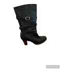 UGG Caroline High Heel Black Leather Side Zip Winter Boots SZ 9